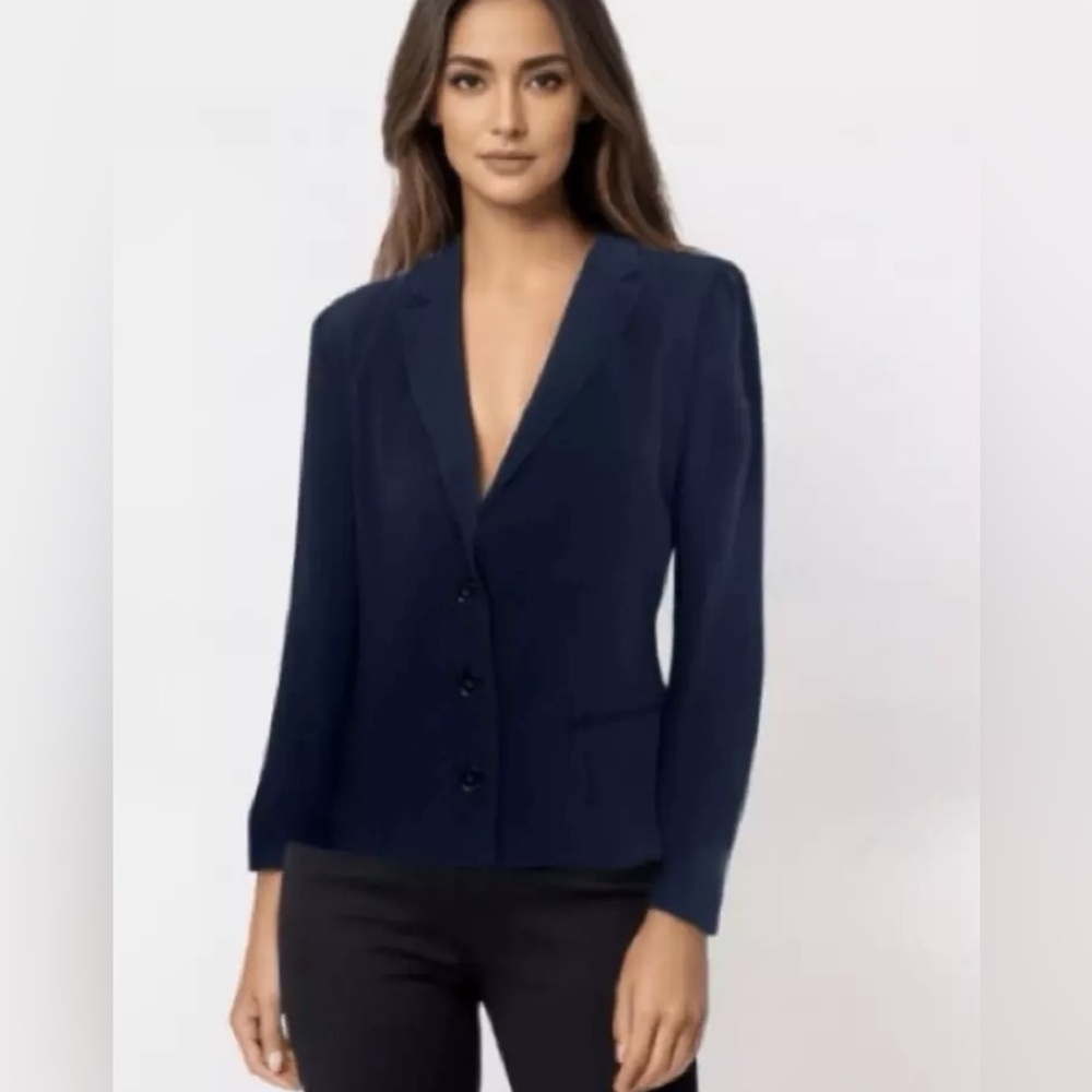 Jenni Kayne Women’s Suit Jacket Blazer Sz 2 Navy Blue‎ Solid Silk Lining Luxury